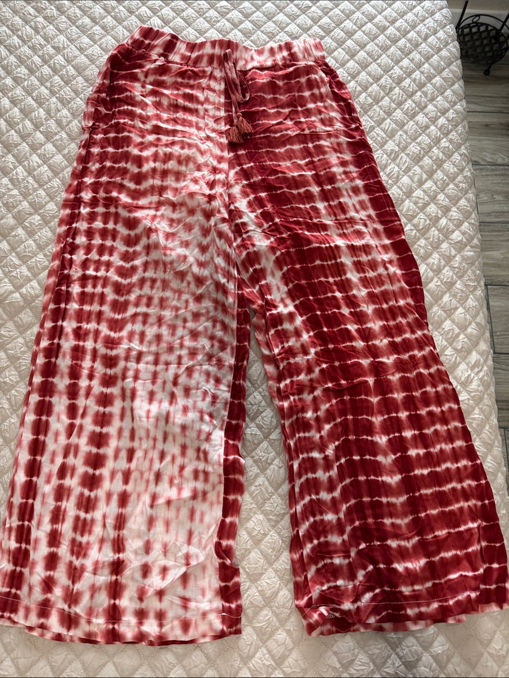 Hem & Thread Red and White Tie-Dye Wide Leg Pants